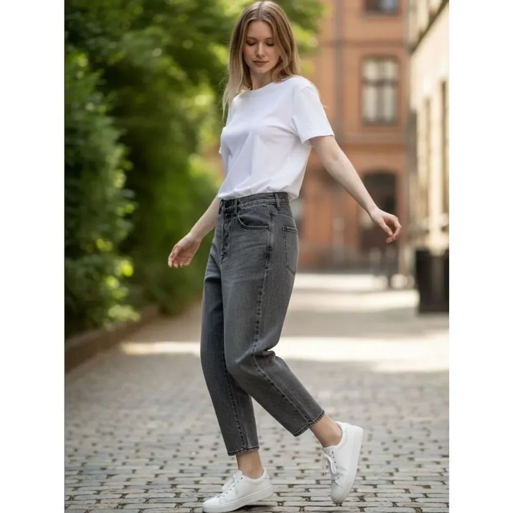 Free People Sandrine rose gray baggy jeans denim NWT